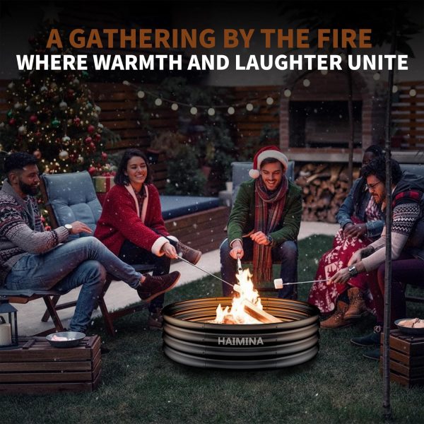 HAIMINA 36 Inch Fire Pit Ring Black Carbon Steel Outdoor-6