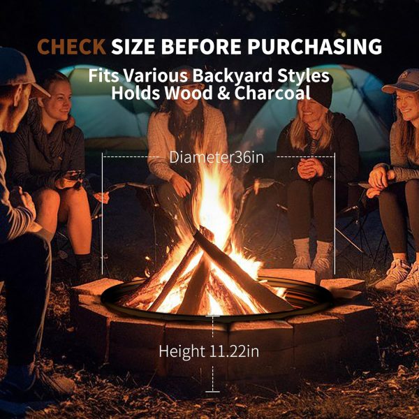 HAIMINA 36 Inch Fire Pit Ring Black Carbon Steel Outdoor-1