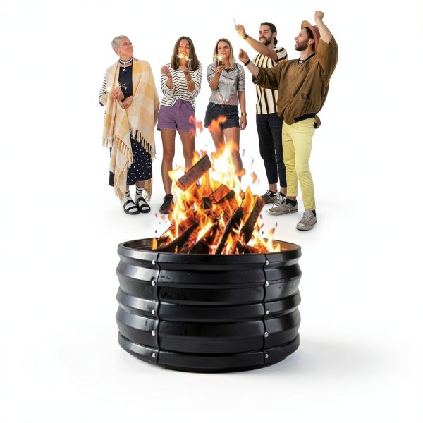 YSEJOMP Black Round Galvanized Fire Pit Ring Metal Modern-4
