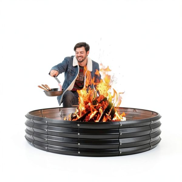 YSEJOMP Black Round Galvanized Fire Pit Ring Metal Modern-1
