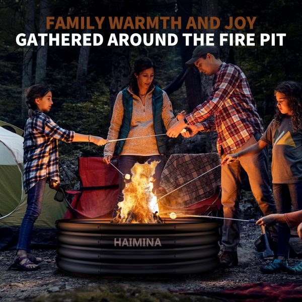 HAIMINA 36 Inch Fire Pit Ring Black Carbon Steel Outdoor-4