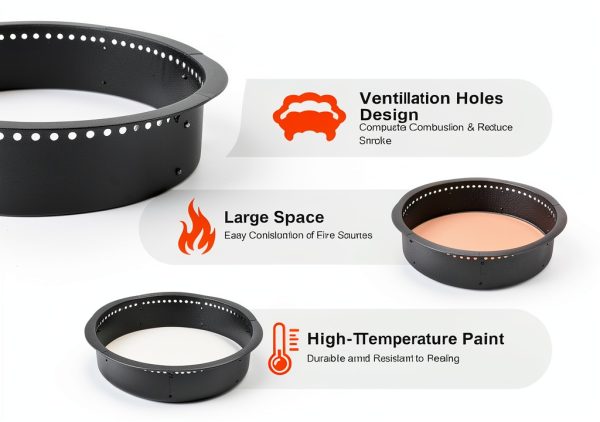 Fiaygro Outdoor Smokeless Fire Pit Ring Carbon Steel Rustic-2