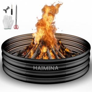 HAIMINA 36 Inch Fire Pit Ring Black Carbon Steel Outdoor-0