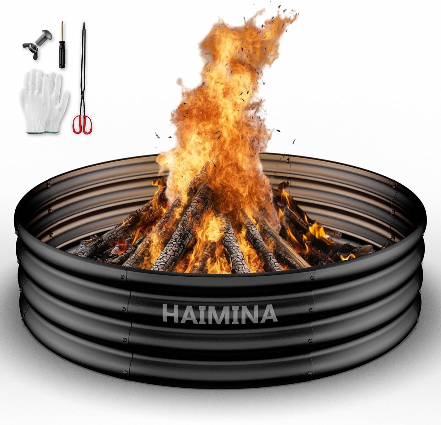 HAIMINA 36-inch fire pit ring in a backyard setting