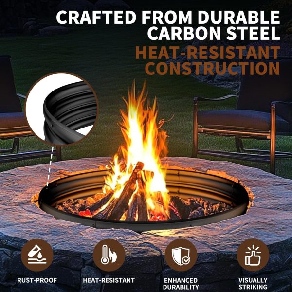 HAIMINA 36 Inch Fire Pit Ring Black Carbon Steel Outdoor-2