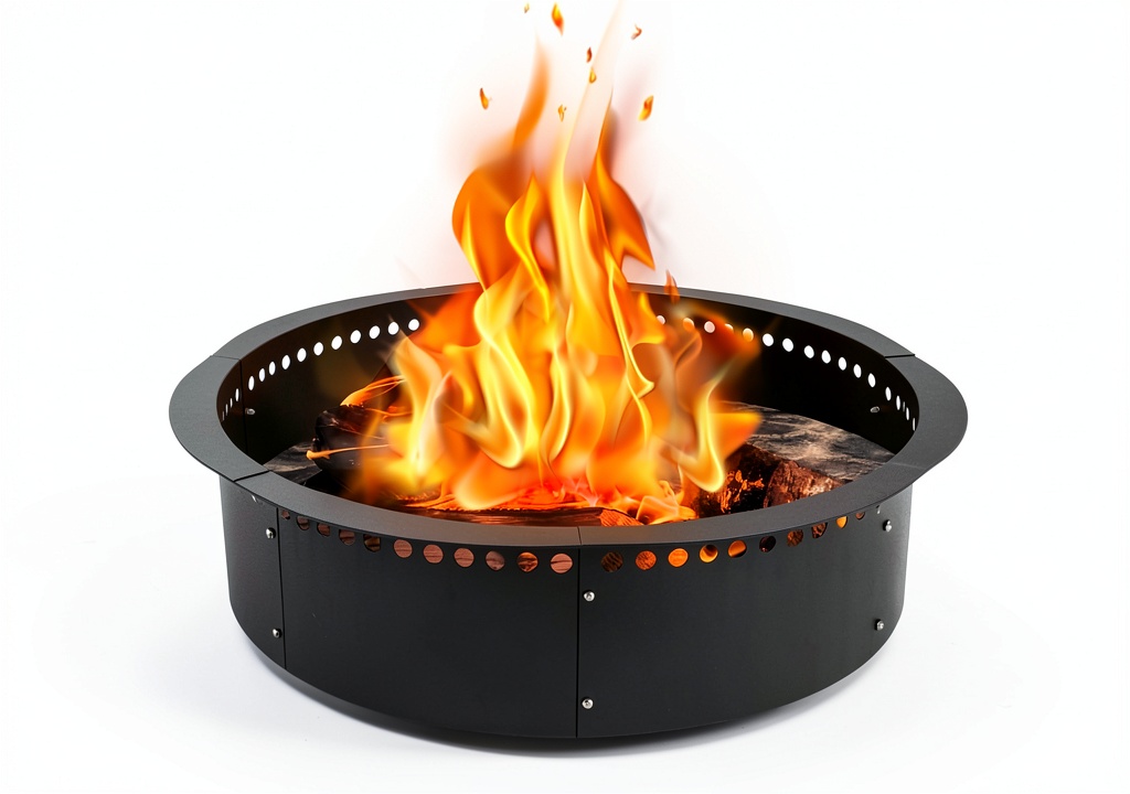 Fiaygro fire pit ring in a backyard setting with flames and seating around it