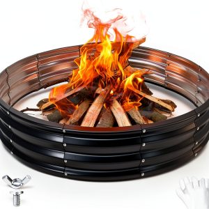 YSEJOMP Black Round Galvanized Fire Pit Ring Metal Modern-0