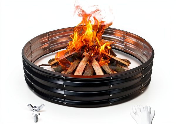 YSEJOMP Black Round Galvanized Fire Pit Ring Metal Modern-0