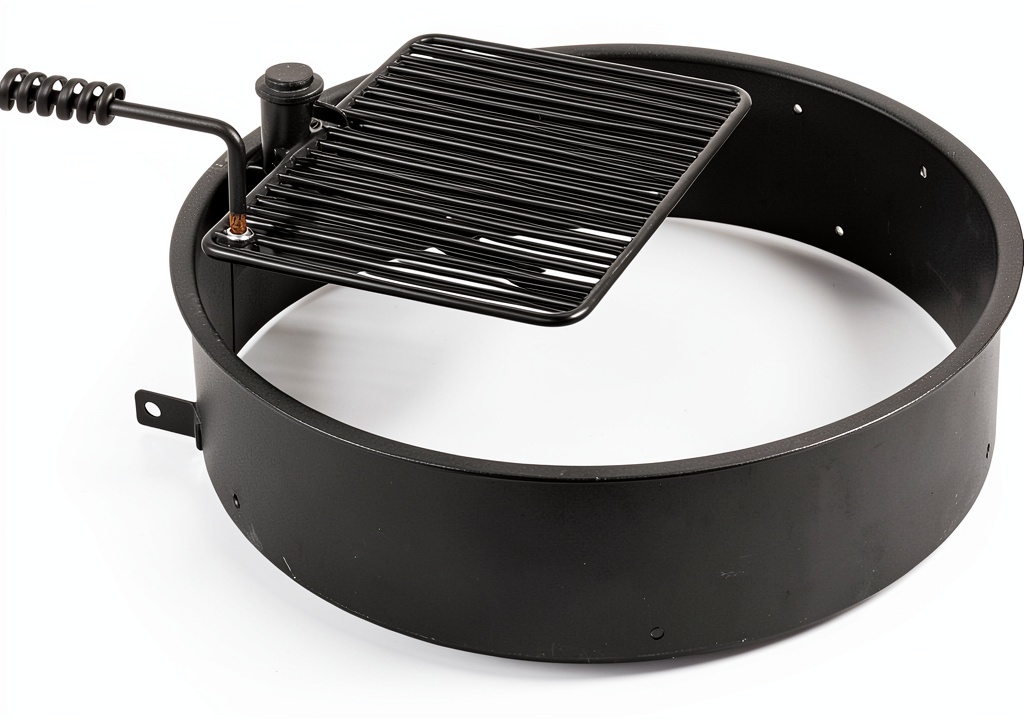 Titan Fire Ring with swivel grate in a backyard setting