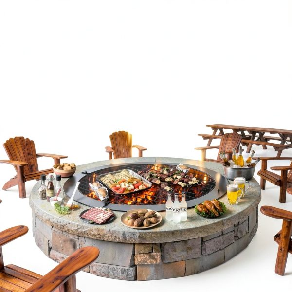 VINGLI Fire Ring Heavy Duty Steel Black Outdoor Wood Burning-3
