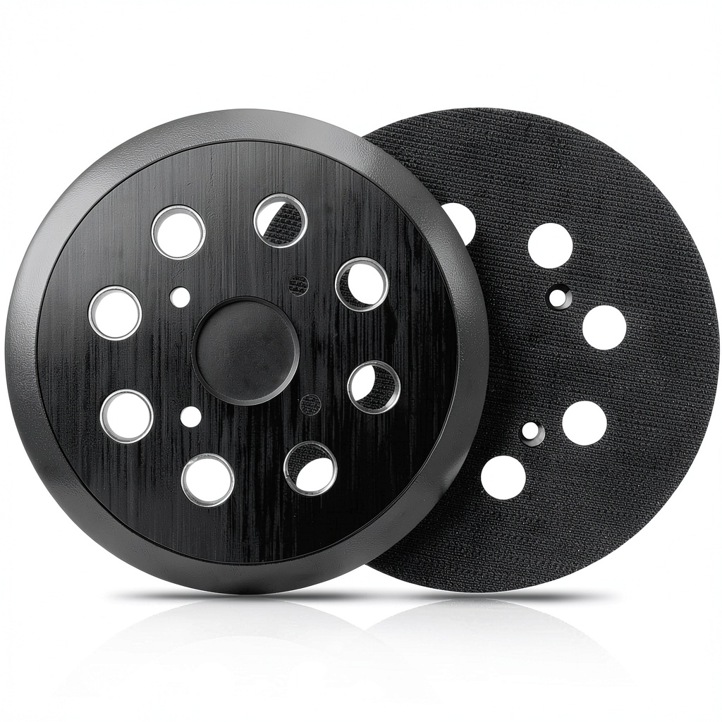 Johnnyue 5in metal sander pad installed on a random orbit sander
